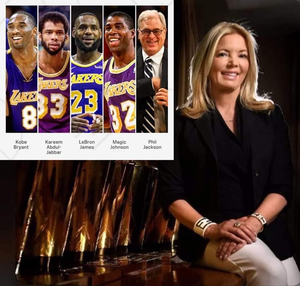 Jeannie Buss' all-time 5 most important Lakers.

1. Kobe Bryant 
2. Kareem Abdul Jabbar 
3. LeBron James 
4. Earvin Johnson 
5. Phil Jackson