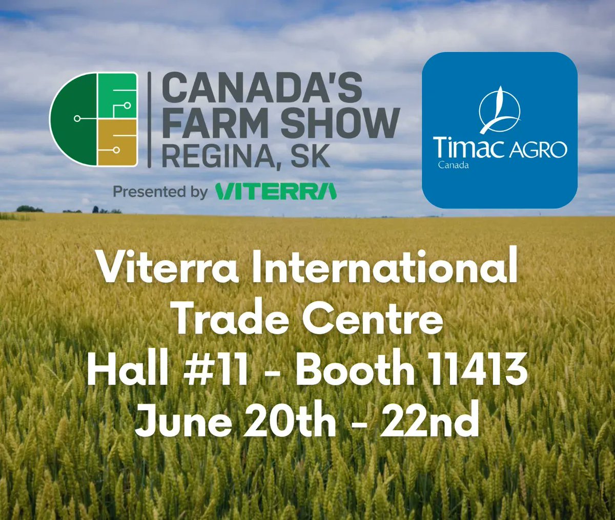 Are you joining the party in Regina next week?! 🌾 🚜 

Our team will be at <a href="/cfsreginask/">Canada's Farm Show Regina, SK</a> from June 20th - 22nd to talk about our line of products and how they can help you #FarmTheFuture in 2023 and beyond! Stop by Hall #11 - Booth 11413!

TimacAgro.ca
