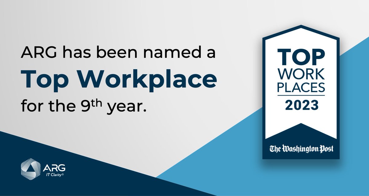 ARG is honored to be recognized as a Washington Post Top Workplace AGAIN and we're hiring! Learn more about open positions today! bit.ly/33m13CQ  #hiring #topworkplace #bestplacestowork #winningculture @washingtonpost