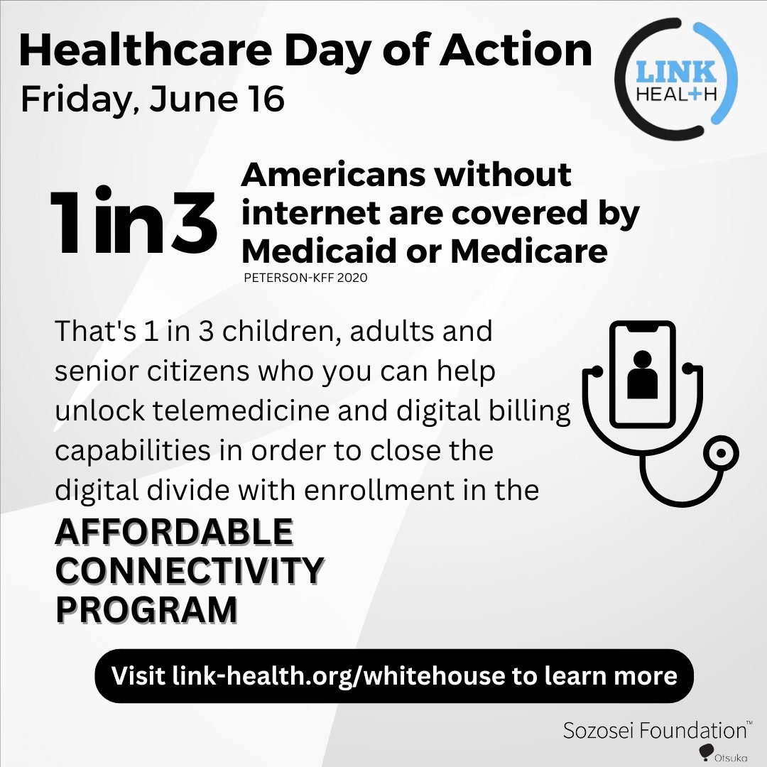 6/16 is Healthcare Day of Action. Help us close the digital divide to ensure equitable access to telemedicine.

Check your eligibility and help your neighbors do same at getacp.org.

#mentalilllnessisnotacrime #DCMI #accesstocare #sozosei #OnlineForAll #digitaldivide