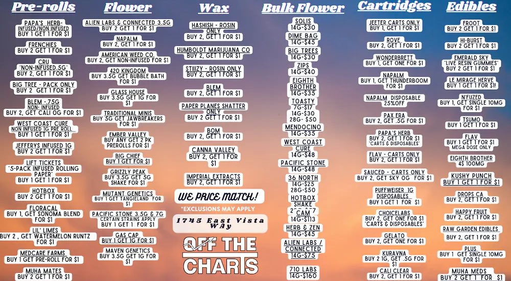 #WeekendDeals <a href="/OTCvista/">OTC Vista</a> 😶‍🌫️🍃✨
6/16 - 6/18
#OTC #OffTheCharts #GetYourMindRight #VistaCA #California #SanDiego #CannabisCommunity #cannabisculture