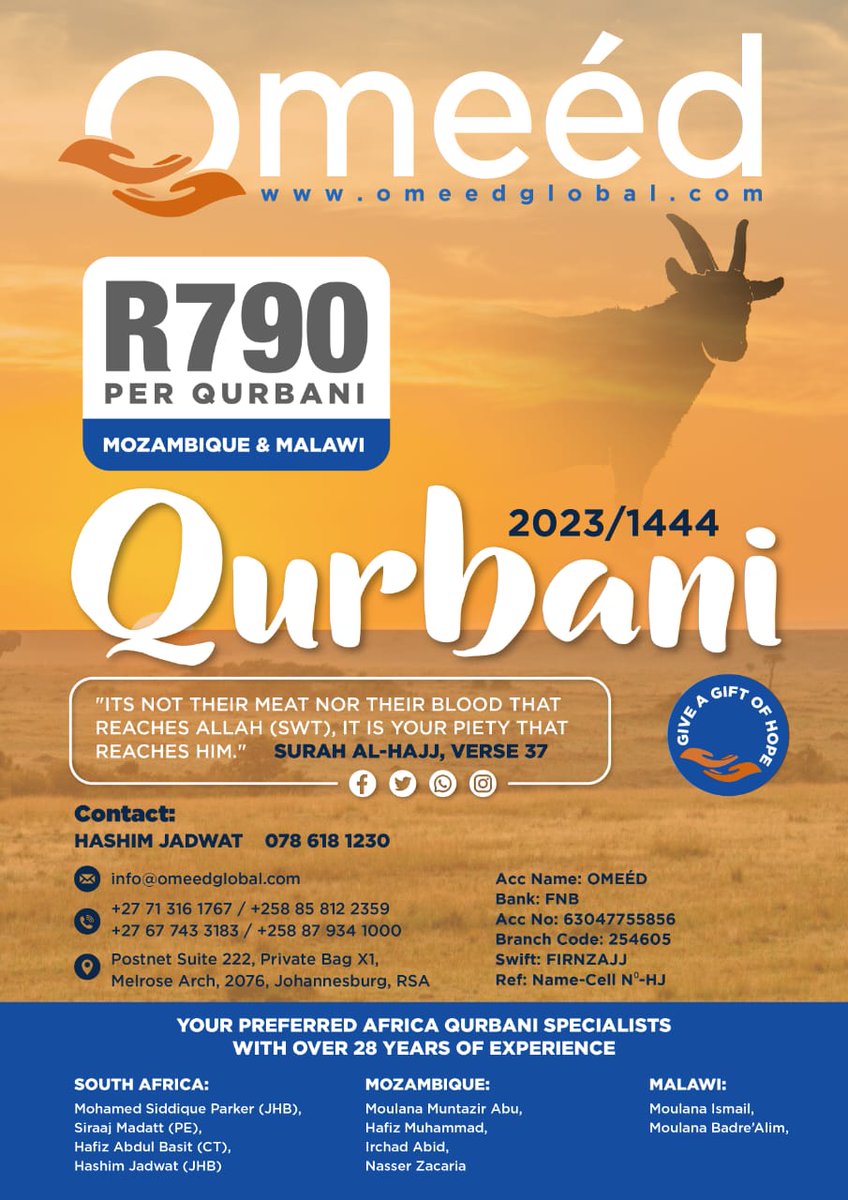 My dad's doing Qurbani this year in Mozambique, pls rt its for a good cause