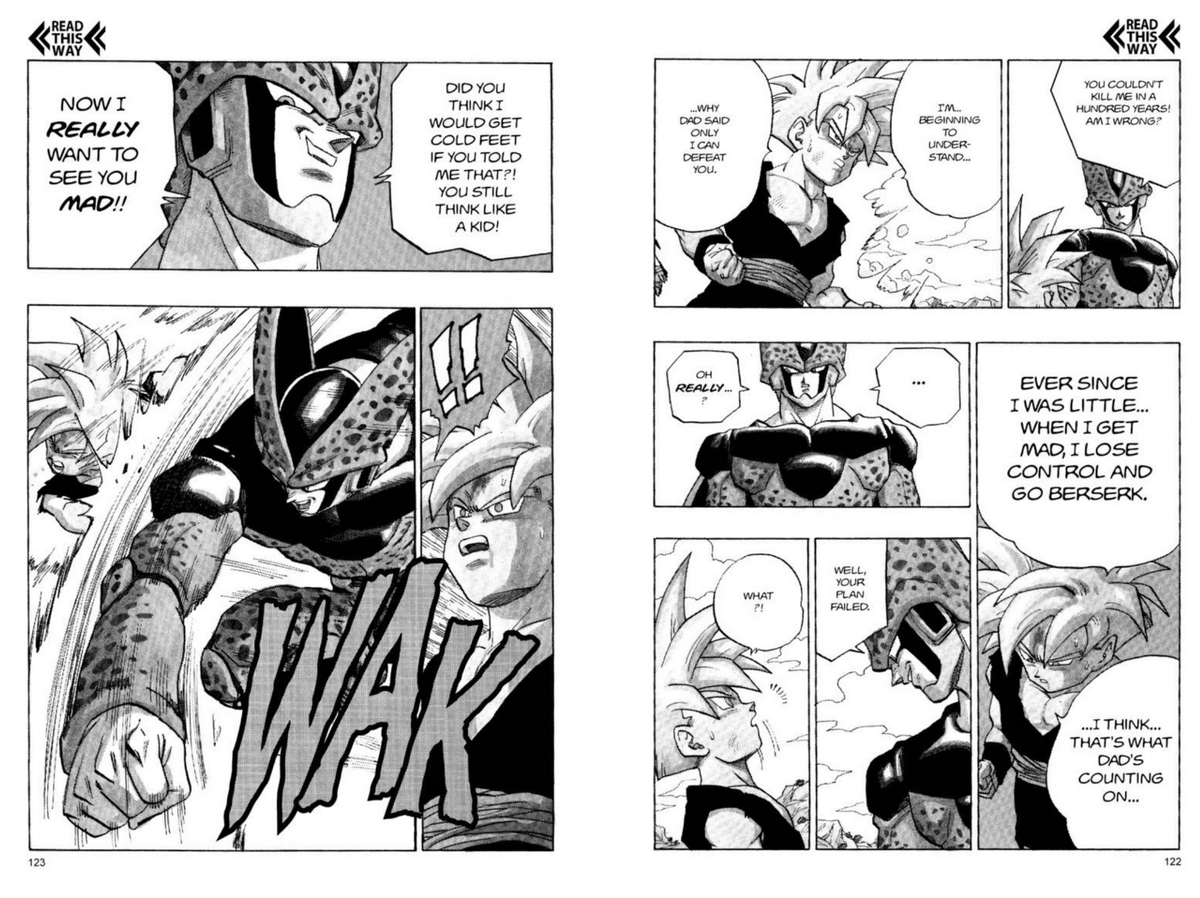 I think the pacifism stuff with Gohan sucks, and so far, Gohan vs Cell isn't doing much for me (especially compared to Goku vs Cell), but I do like that he has some awareness of his dad's plan, and that Gohan ended up getting Cell curious.