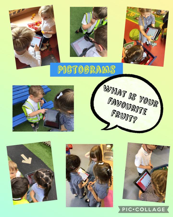 #DCF This term we have been looking at different ways to collect data. The children have enjoyed using #jit5 to collect data in the form of a Pictogram to find out the favourite fruit options in our class for our snack area next week!🍏🍌🍓🍐🍊