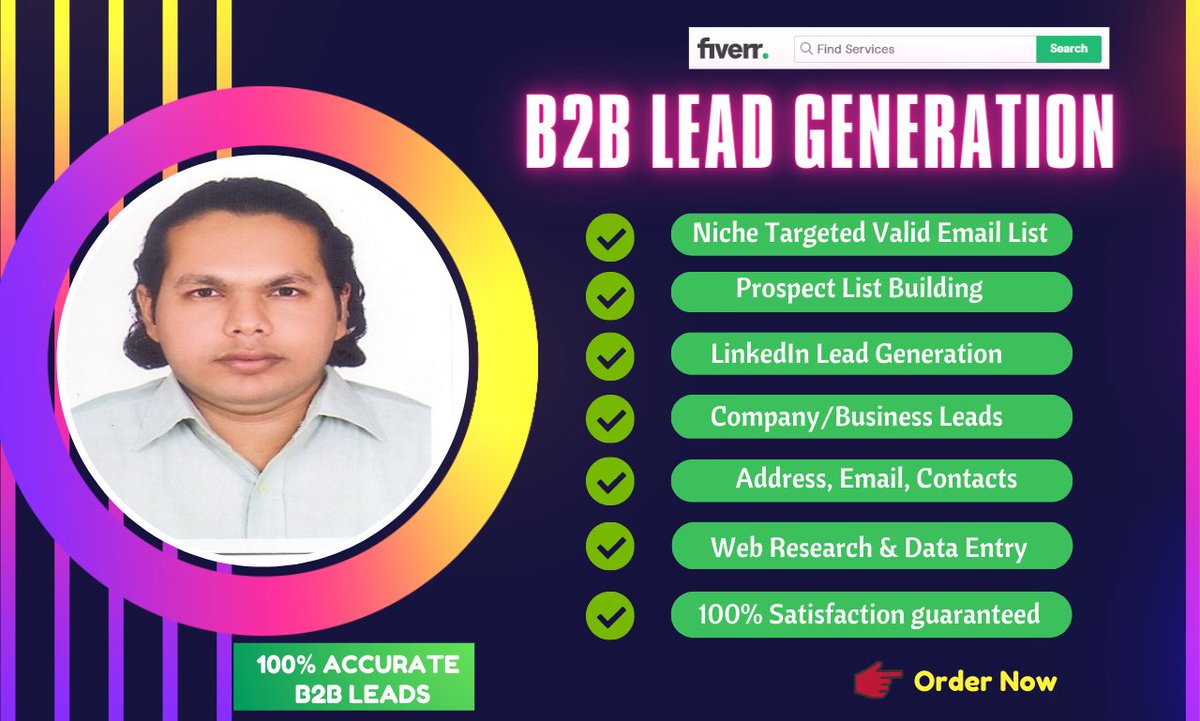I will do b2b lead generation and linkedin leads for any industries #b2b #leads #leadgeneration #emaillisting #webextracting #mining #DataEntry #datacollection #saleslead #sales #marketing #branding #digitalmarketing #advertising #ecommerce    More info:fiverr.com/share/d8p9m6
