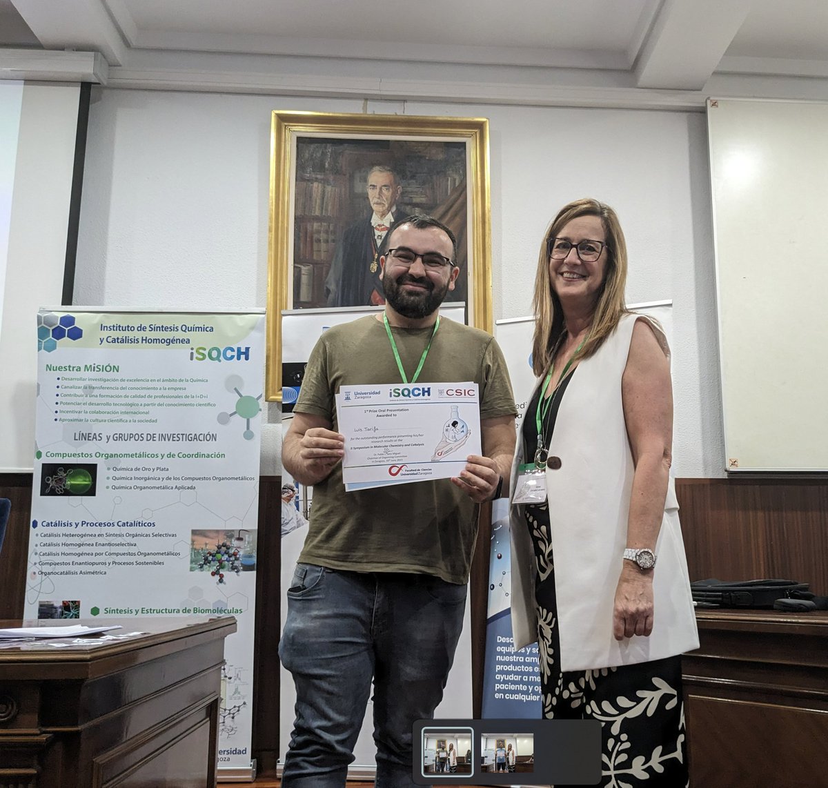 Ana M. Geer (@atinageer) on Twitter photo Congrats to PhD student <a href="/LuisMTarifa/">Luis Tarifa</a> for the best oral presentation and to undergraduate student <a href="/DavidNuo11/">Daviid ⌬❄</a> for a poster prize at the II Symposium on Molecular Chemistry and Catalysis at <a href="/ISQCH/">ISQCH (CSIC-UNIZAR)</a>!! 🥳🥳
@AragonCsic <a href="/Ciencias_Unizar/">Ciencias_Unizar</a> Congrats to PhD student <a href="/LuisMTarifa/">Luis Tarifa</a> for the best oral presentation and to undergraduate student <a href="/DavidNuo11/">Daviid ⌬❄</a> for a poster prize at the II Symposium on Molecular Chemistry and Catalysis at <a href="/ISQCH/">ISQCH (CSIC-UNIZAR)</a>!! 🥳🥳
@AragonCsic <a href="/Ciencias_Unizar/">Ciencias_Unizar</a>