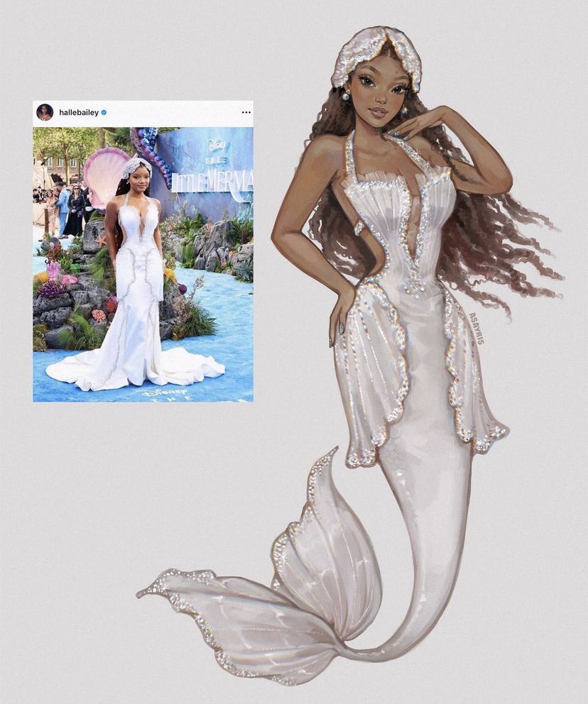 Halle Bailey 🤍 White dress in the #TheLittleMermaid premier!