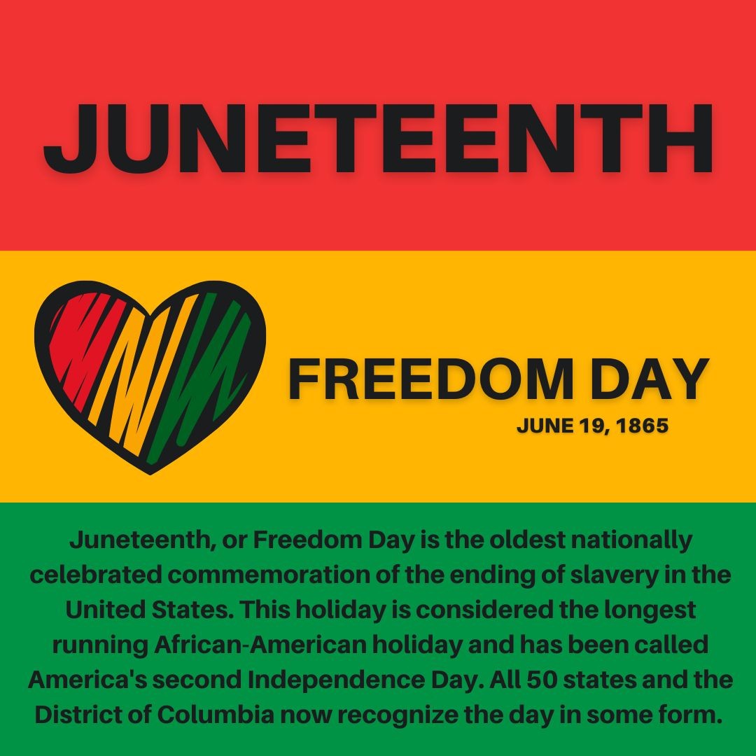 🎉 Happy Juneteenth! 🌟 Today, we commemorate the emancipation of enslaved African Americans in the United States. Juneteenth is a celebration of freedom, resilience, and unity. 🙌🏾✊🏿 #Juneteenth #EmancipationDay #FreedomDay