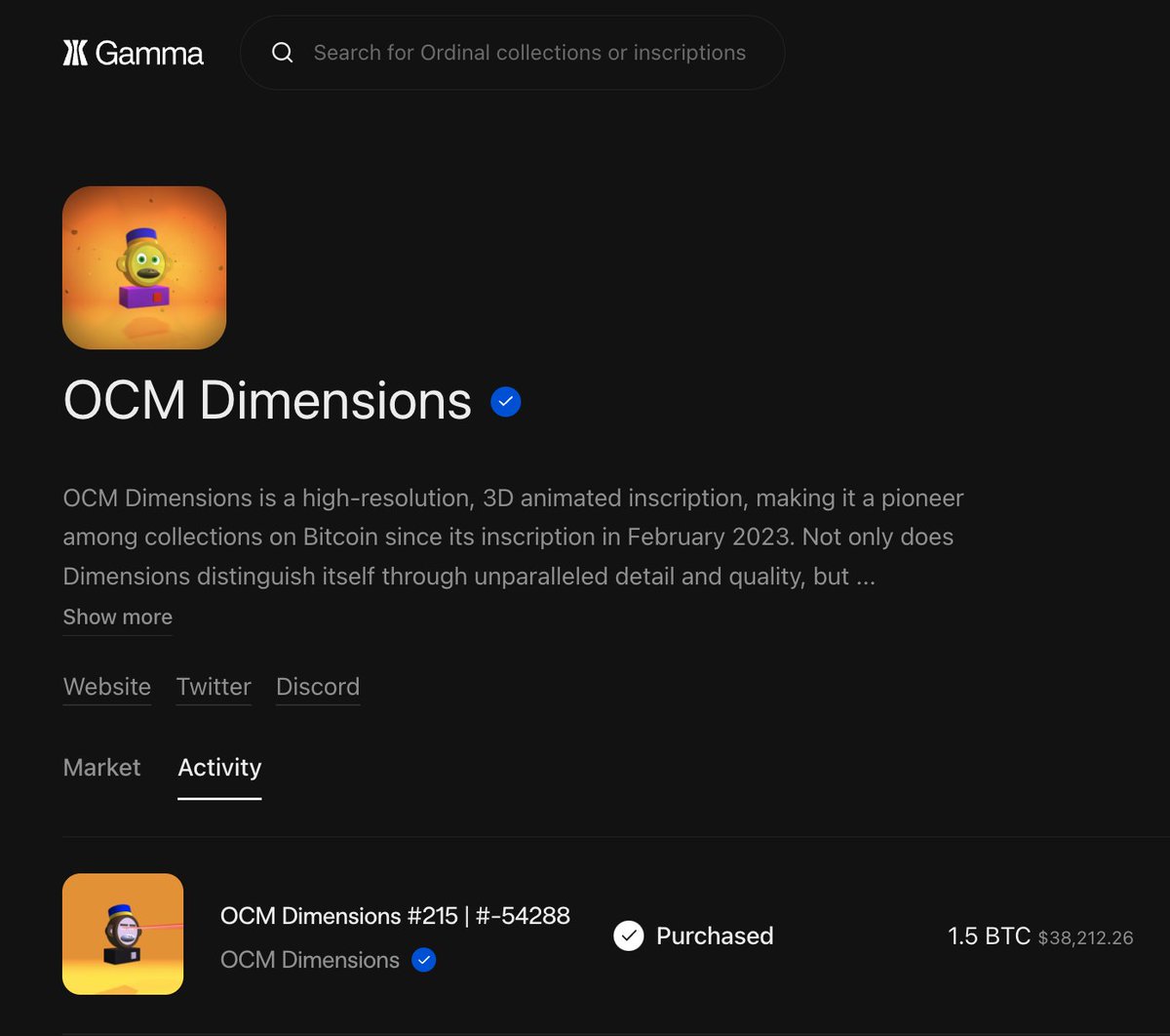 OCM Dimensions is the most exclusive community on #Bitcoin 🟧⚡️

6,000 people applied to mint one of 300 Dimensions — on-chain, recursive, high-res digital artifacts and keys to the <a href="/OnChainMonkey/">OnChainMonkey®</a> community.

🚨 And we're giving one away to users on Gamma 🚨

How to enter? 👇