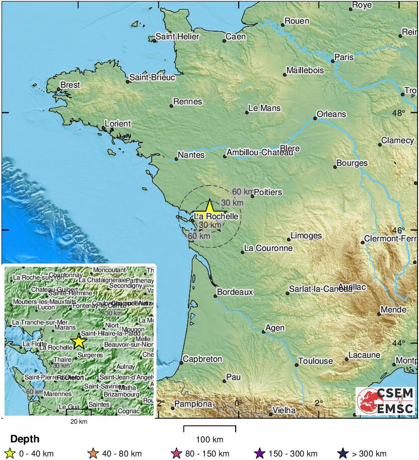 🔔#Earthquake (#séisme) M5.3 occurred 23 km SW of #Niort (#France) 12 min ago (local time 18:38:29). More info at: 📱emsc-csem.org/service/applic… 🌐m.emsc.eu/?id=1273718 🖥emsc-csem.org/Earthquake/ear…