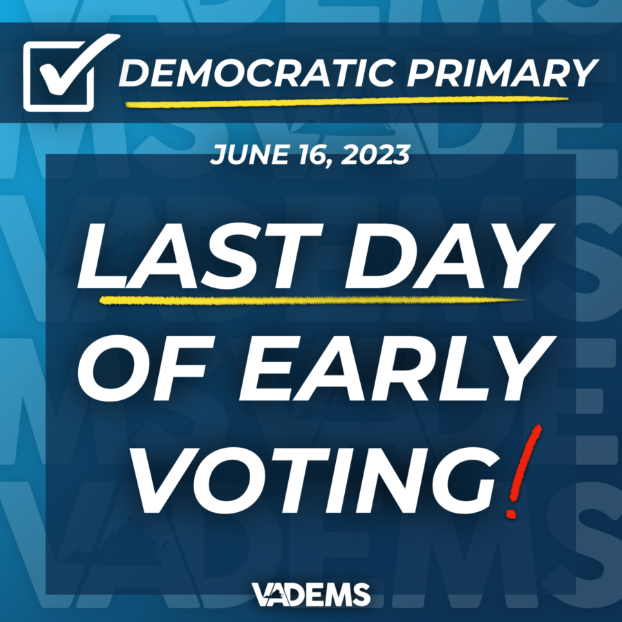 vademocrats's tweet photo. Today is the FINAL day of early voting for the Democratic Primary on June 20! You can vote today at your general registrar's office in all localities having a primary.

Find your registrar’s office here ➡️ https://t.co/O1q7emp0a1 https://t.co/xKPUlbKGgT