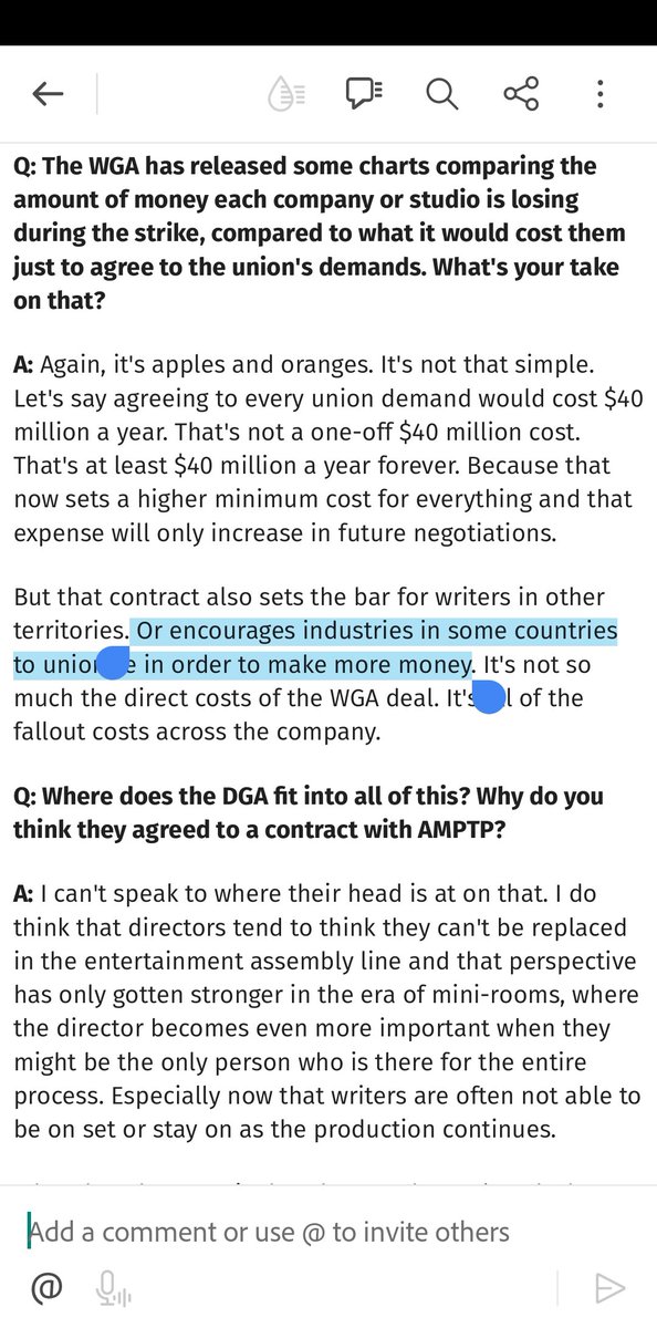 BootsRiley's tweet image. This interview with an anonymous Apple exec about the WGA strike is saying out loud what we know to be true:

Al large part of their worry with our strike is that they know it will inspire other industries to fight for what they deserve.

We have to win.