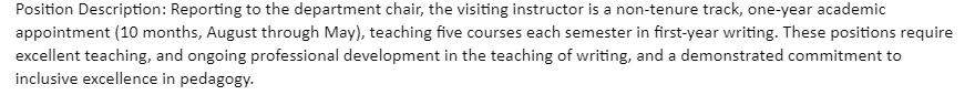 The deeper into the summer, the more unhinged these job ads get.. Five sections of FYW per semester? Seriously? Seriously?