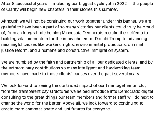 clarifyagency's tweet photo. After 8 successful years — including our biggest cycle yet in 2022 — the people of Clarify will begin new chapters in their stories this summer. https://t.co/0F4t3ze65h
