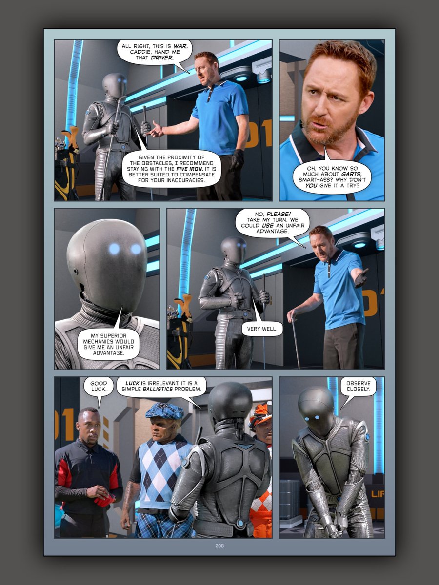 Page 208 of #TheOrvilleInked. Isaac's acerbic critique of Gordon's technique precipitates an impetuous reply, leaving Isaac to demonstrate his superior ability.

Read more: fibblesnork.com/TheOrville/Ink…

#TheOrville @ScottGrimes @MarkJacksonActs @JLeeFilm @MessyDeskGames @OrvilleGame