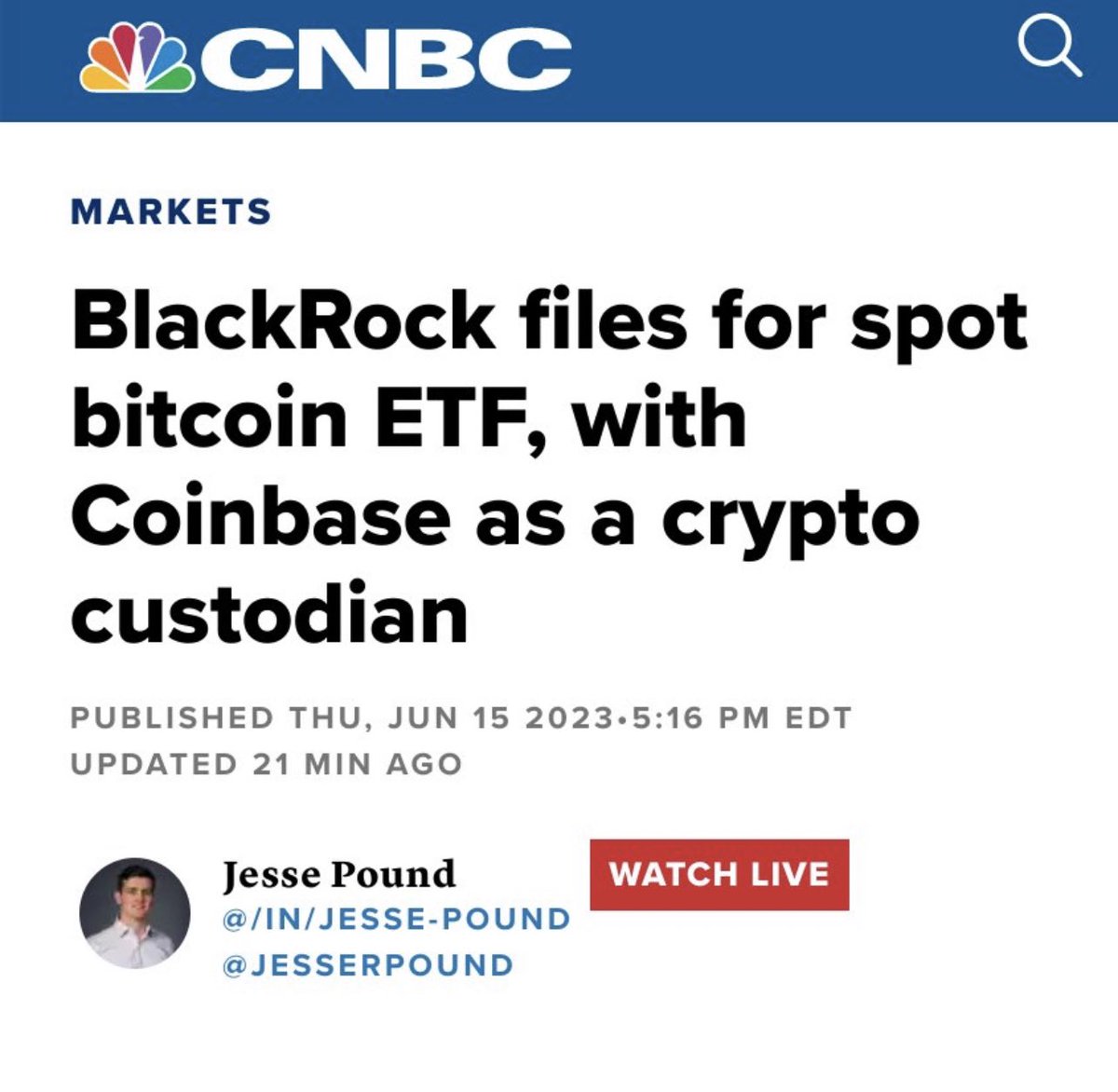 Larry Fink CEO BlackRock - 2017 “Bitcoin is an index for money laundering.”  Larry Fink CEO BlackRock - 2023 “We are proud to launch Spot Money  Laundering ETF and use Coinbase as our #Bitcoin custodian.”