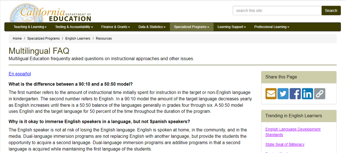 MultilingualCA's tweet photo. What are the criteria for students to be in a dual-language immersion program? There are no specific criteria for students except parental choice. For more FAQs on Multilingual education in English and Spanish visit https://t.co/nc3IZrQPUp. https://t.co/e19PDxbGS9