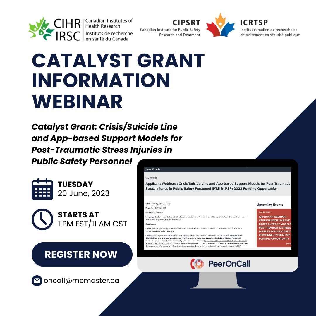 Register now for the Catalyst Grant Information Webinar hosted by <a href="/CIPSRT_ICRTSP/">CIPSRT</a> &amp; <a href="/CIHR_IRSC/">CIHR</a>!

🗓 Tuesday, June 20
⏰ 1pm EST/11am CST
📧 oncall@mcmaster.ca 

cipsrt-icrtsp.ca/en/applicant-w…