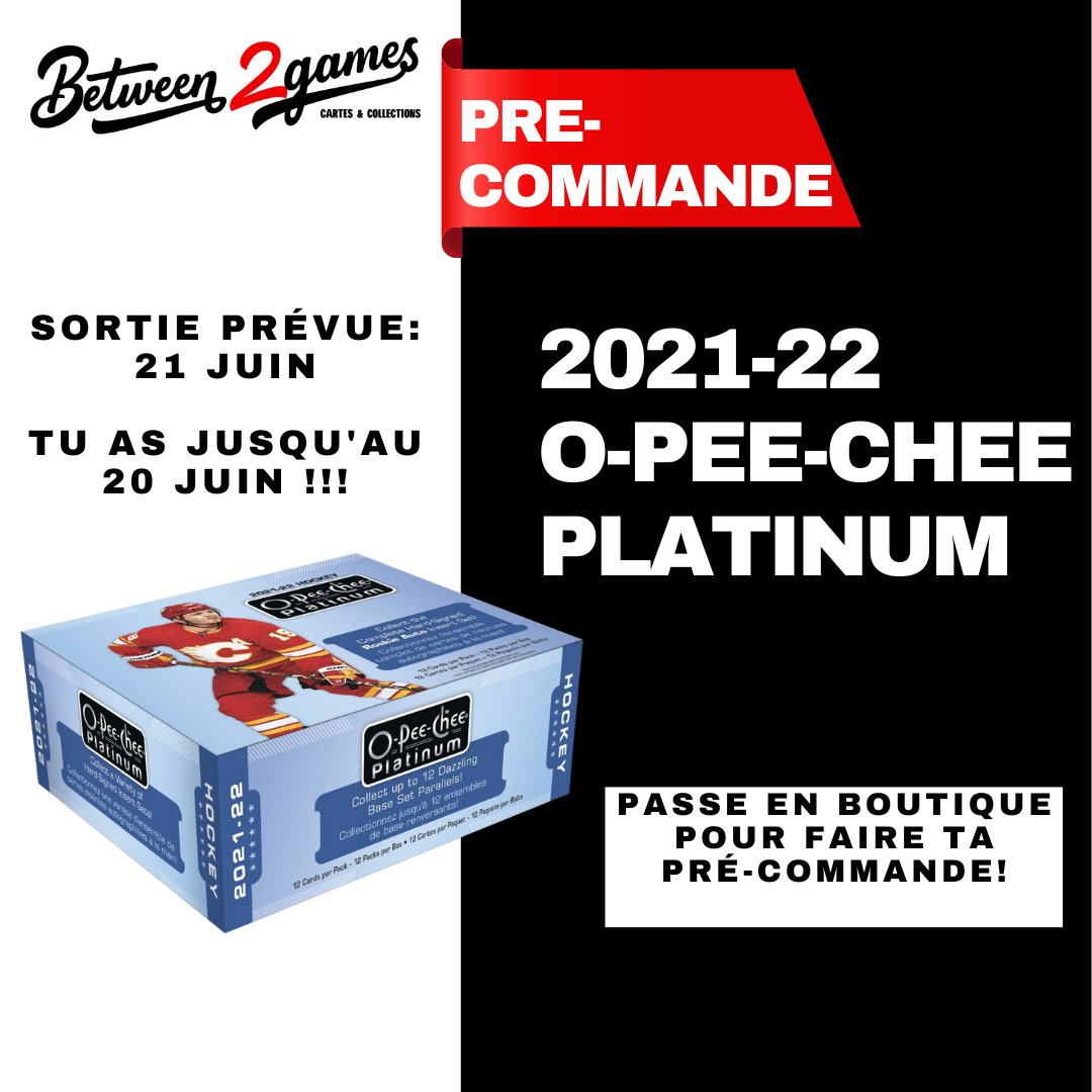 Between2Games's tweet photo. Pré-commandes disponibles!
2021-22 Upper Deck O-Pee-Chee Platinum Hobby
-Tu as jusqu'au 20 Juin
-Sortie prévue: 21 Juin
-Tout les détails en boutique!
#upperdeck #upperdeckhockey #upperdeckopc  #hobby #NHL #hockey #hockeycards #opcplatinum #caufield #zegras #collectthebest https://t.co/culDCAWrav
