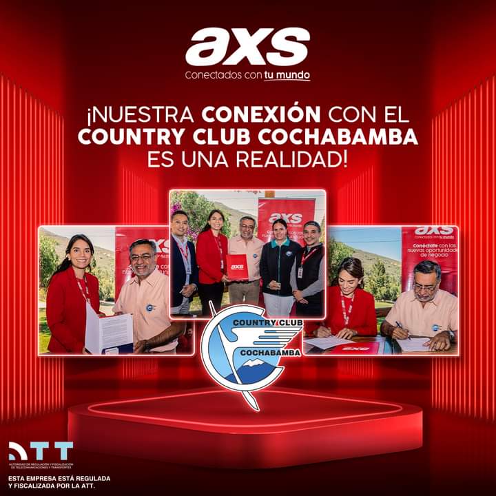 ¡Estamos orgullosos de establecer conexión con el  Country Club Cochabamba 🤝 Agradecemos la confianza y estamos listos para brindar el mejor servicio.

#EstamosConectados
#AXS