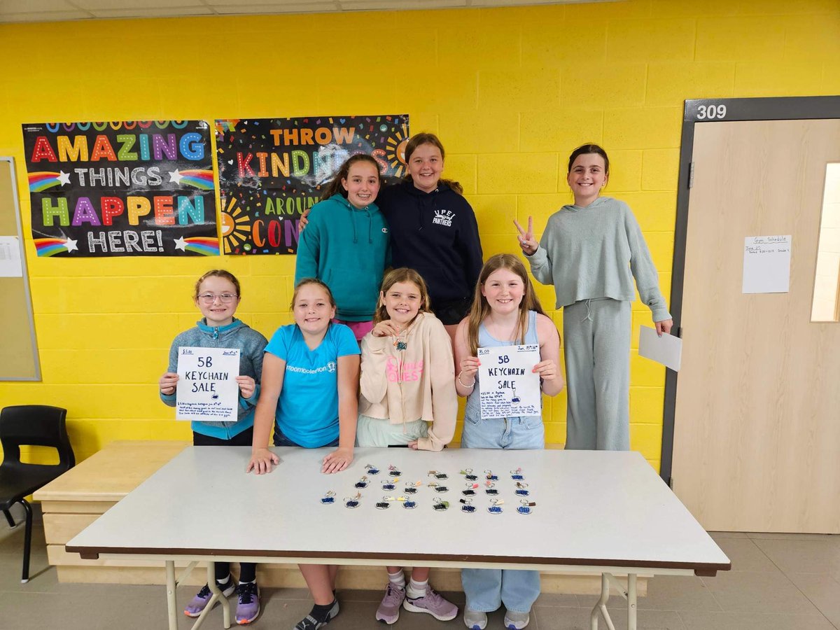 MsCamMac's tweet photo. These amazing students spent the last few weeks during recess making key chains for our gr. 5&amp;6’s as a fundraiser. Thanks to @brilliant_labs for our @cricut and supplies, they will be donating almost $300 to the @MalalaFund and our local food bank. #pei #makers #girls #education https://t.co/S76zR4RXPo