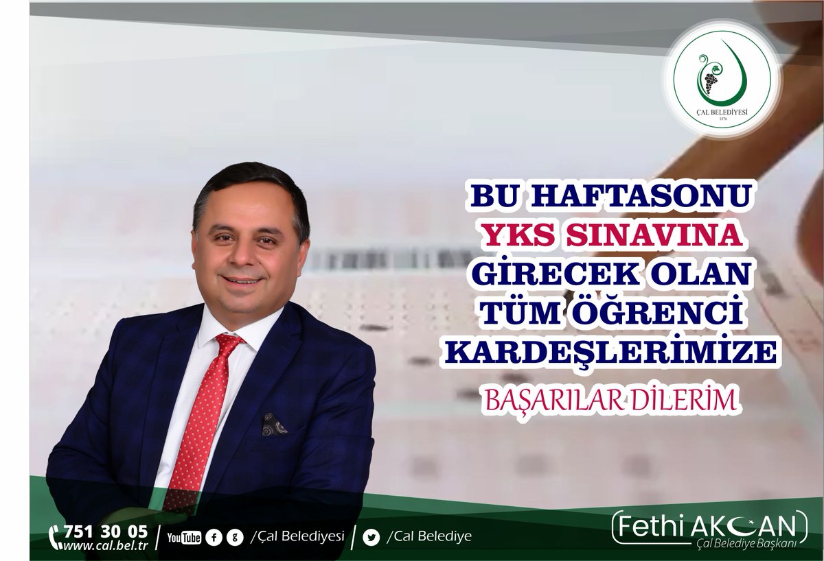CalBelediye's tweet photo. BU HAFTA SONU GERÇEKLEŞTİRİLECEK OLAN YÜKSEKÖĞRETİM KURUMLARI SINAVINA (YKS) GİRECEK TÜM ÖĞRENCİ KARDEŞLERİMİZE BAŞARILAR DİLERİM. https://t.co/K5LVJEnF1s
