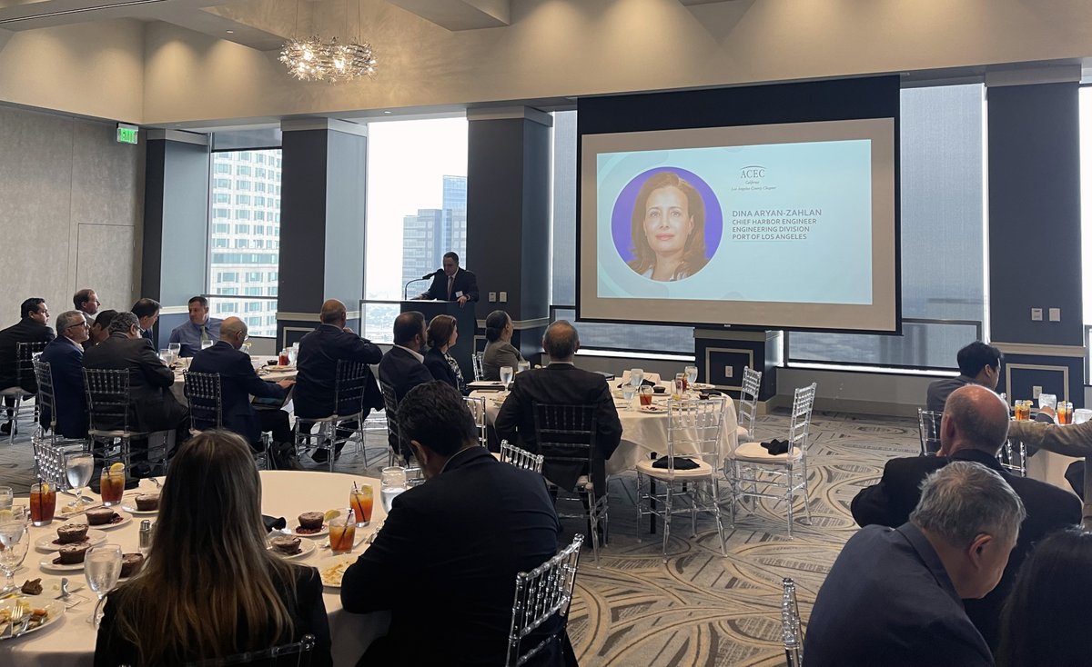 ACECLosAngeles's tweet photo. Great presentations by Dina Aryan-Zahlan from the Port of LA and Tasha Higgins from the Port of Long Beach yesterday at ACEC LA Chapter Luncheon. https://t.co/VLxWosH3VQ