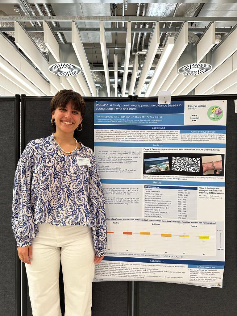 Very exciting to have <a href="/joannavamvako/">Joanna Vamvakopoulou</a> present her first poster on motivational abnormalities in self-harm behaviour at #EMCRF23 Here’s to a great start of a PhD soon <a href="/mir_imperial/">Mood Instability Research Group, Imperial</a> <a href="/ImperialBrains/">Imperial Department of Brain Sciences</a> <a href="/ImpPsych/">Imperial Psychiatry</a> <a href="/ProfDavidNutt/">David Nutt</a> <a href="/Imperial_PRG/">Centre for Psychedelic Research</a>