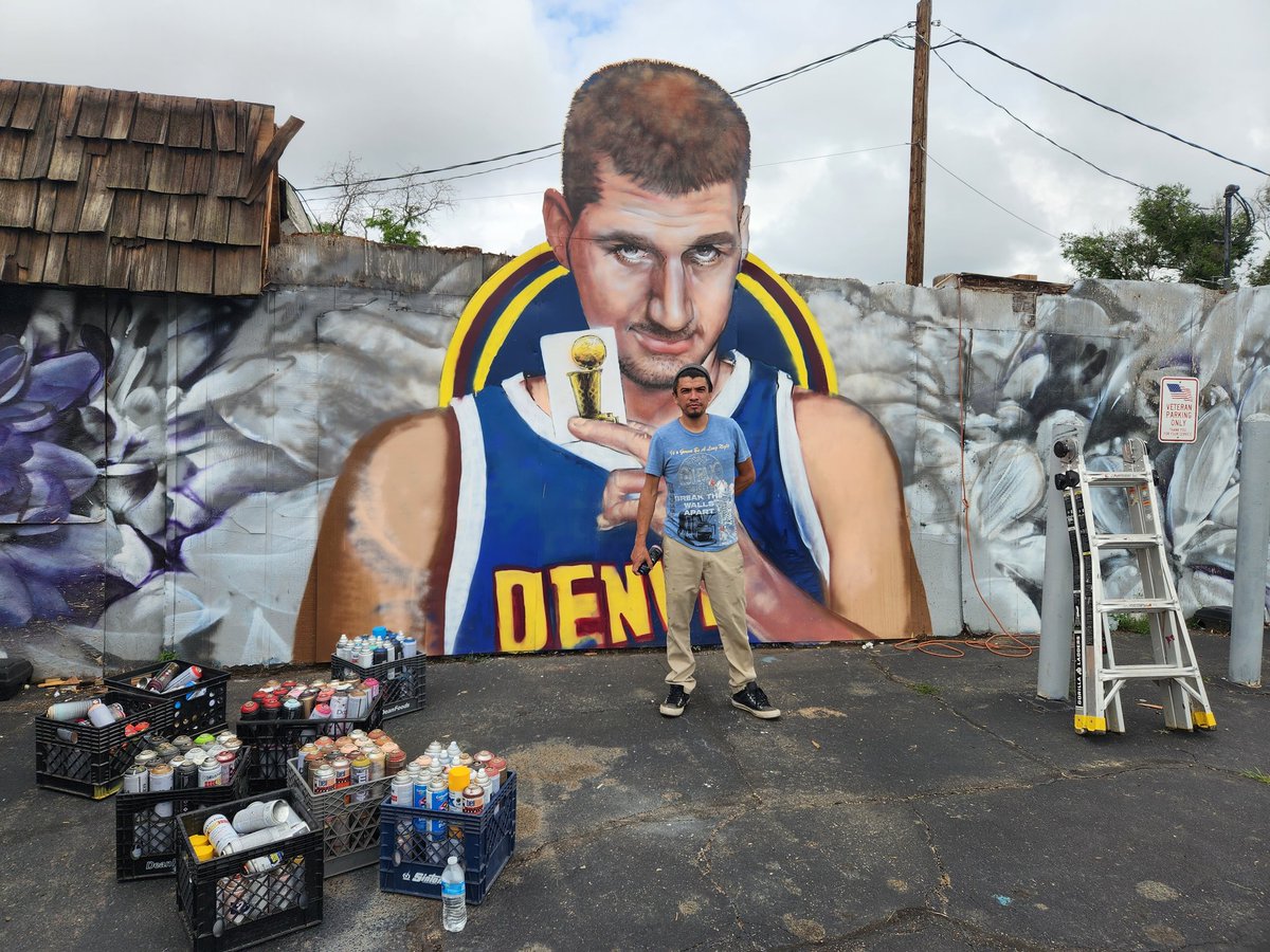 ***Mural in progress***

Well-known artist <a href="/gammagallery/">Gamma Gallery</a> is working hard between rain pours to bring the <a href="/nuggets/">Denver Nuggets</a> and Nikola Jokić pride to Longmont.

#Longmont #longmontwalks #visitlongmontcolorado #art #spraypaint #spraypaintart #denvernuggets #nikolajokić