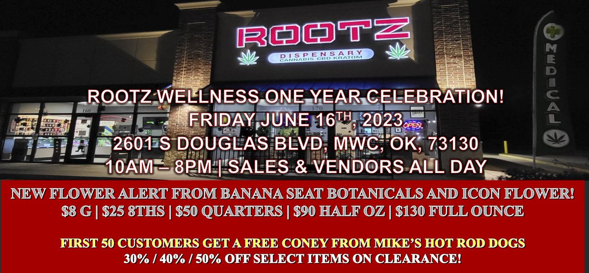 RootzMWC's tweet image. TODAY! 📢🚨⚠️
ONE. YEAR. CELEBRATION.
.
.
.
WE ARE LIVE NOW! FOOD TRUCK STARTS AT 2PM
#CANNABIS #OKLAHOMA #CANNABISCOMMUNITY