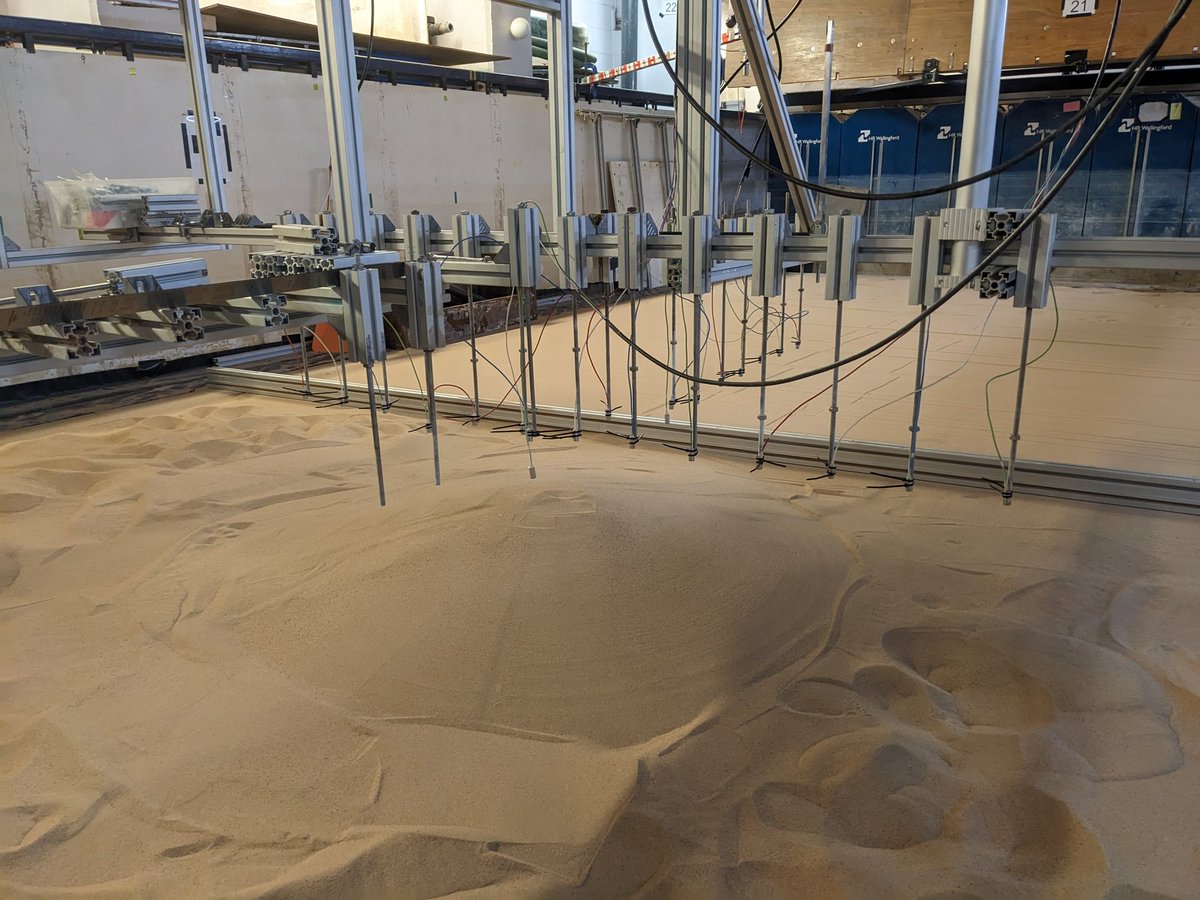 It's starting to look like an experiment! We're going to look at the migration of a sand&clay mount under waves and currents #flumefriday