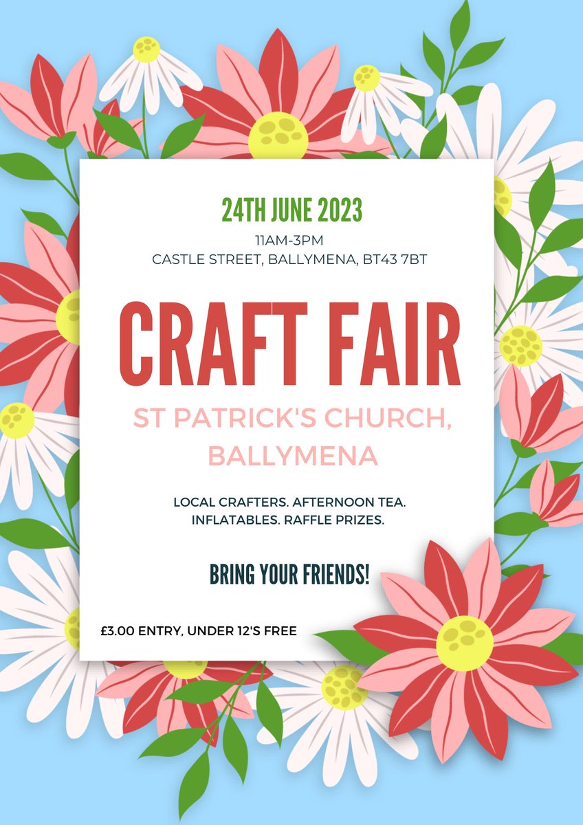 #Craft fair coming up next #Saturday in the Parish. Lots of unique gifts, delicious treats and a #bouncycastle for the kids and the curate!