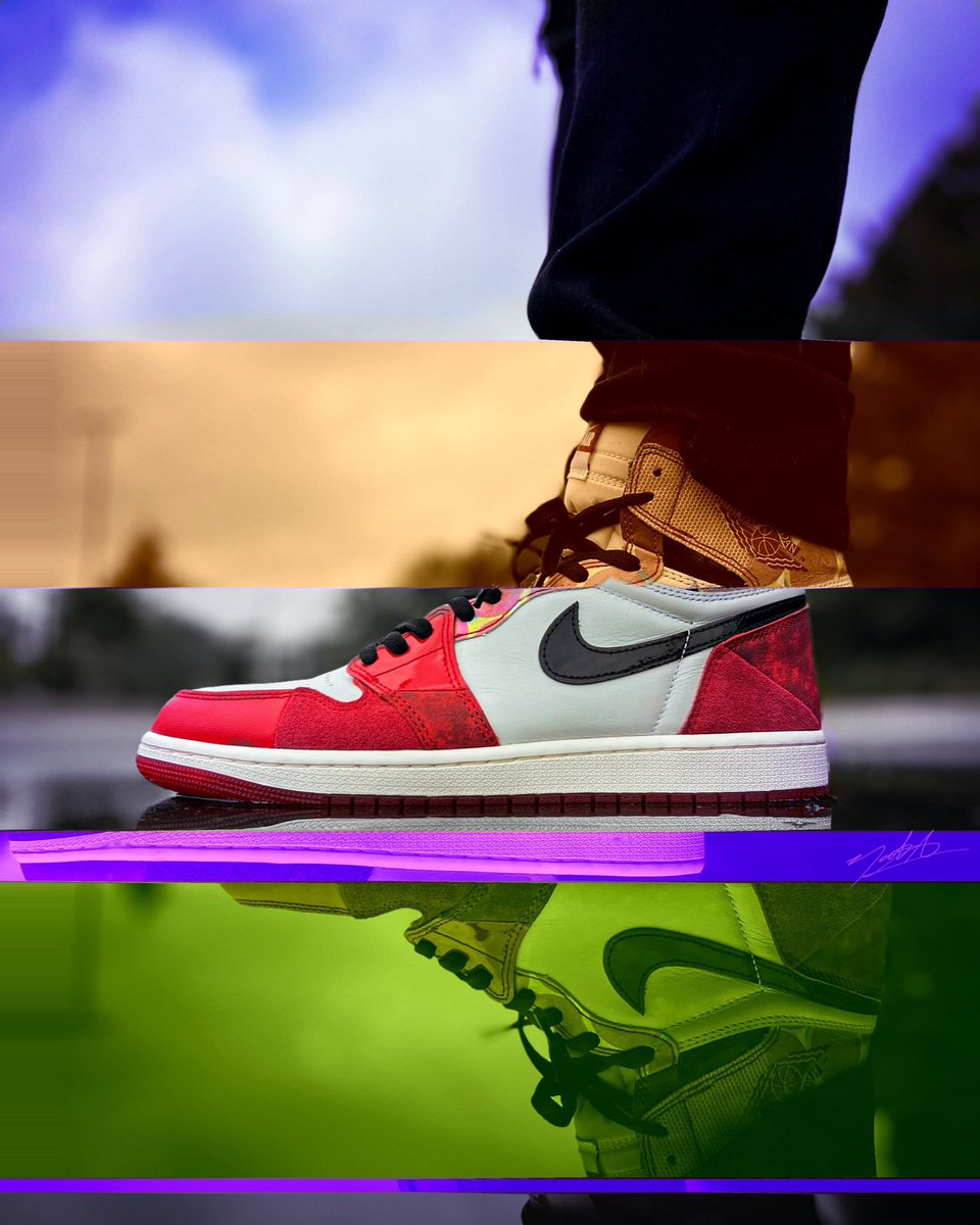 n8frost's tweet photo. My name is Nate Frost. And for the last forever, I’ve been the one and only me. Trippy 3-Pack of AJ 1 “Next Chapter” @SpiderVerse shots.
#snkrsliveheatingup #snkrskickcheck #yoursneakersaredope #photooftheday #photography #PhotographyIsArt #SpiderVerse https://t.co/VLs8umfw5x