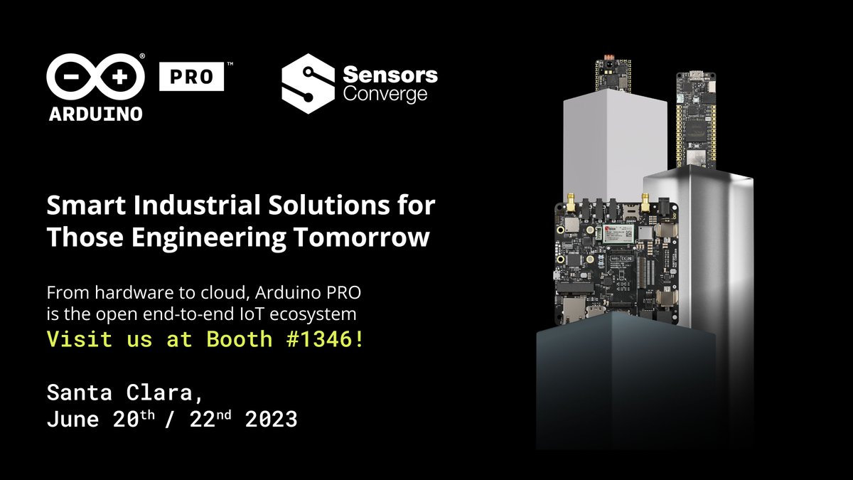 arduino's tweet photo. Don't miss Arduino Pro at @SensorsConverge next week! Come find us at booth #1346 to meet the team, explore our Portenta, Nicla and Opta products, and check out a number of demos: https://t.co/8HwHVOi8Nu https://t.co/PngEF4eIPR