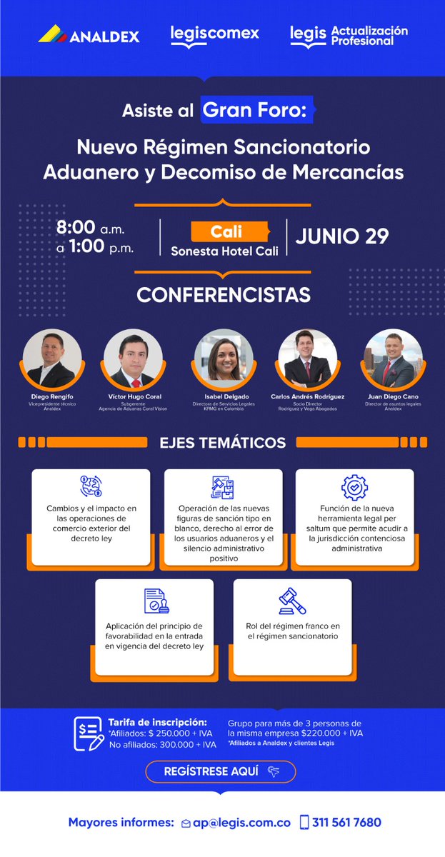 AnaldexColombia's tweet photo. Llega a Cali el gran foro: 'Nuevo Régimen Sancionatorio Aduanero y Decomiso de Mercancías'. Conferencistas de alto perfil se reúnen para debatir el nuevo régimen. Conozca los cambios y el impacto en las operaciones de comercio exterior del decreto ley 
https://t.co/O8PjnTBgdx https://t.co/aANcIgAUWs