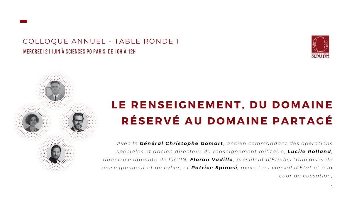 [COLLOQUE 2023 - TABLE RONDE 1]

Le renseignement est passé du domaine réservé de l’exécutif à un objet de politique publique depuis 2015, vers le monde économique, fait œuvre de plus de transparence.

📍 Mercredi 21 juin à 10h à Sciences Po
Inscriptions : urlz.fr/mmaW