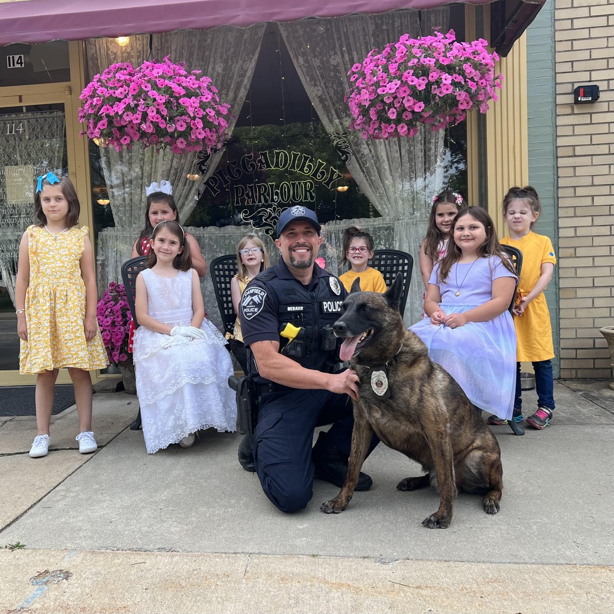 CanfieldPolice's tweet photo. We'd like to thank Girl Scout Troop 80557 of Canfield for inviting us to speak at last night's meeting. K9 Officer Chad DeBarr and Rocky enjoyed the visit, and we always appreciate the opportunity to meet with members of the community. https://t.co/V1oFRJQyYd