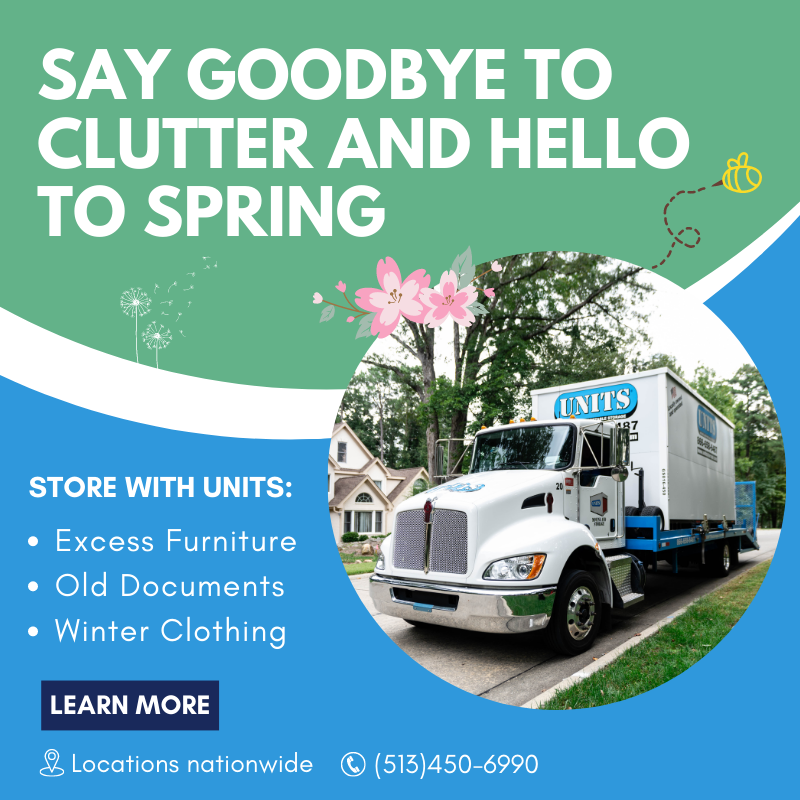 Bye-bye winter, hello spring!  UNITS of Cincinnati is here to help you bloom into a clutter-free life and keep your house clean this season and the next. bit.ly/3KVTG8j

#UNITSStorage #portablestorage #storage #storagefacility #climatecontrol #declutter #cincinnati #Ohio