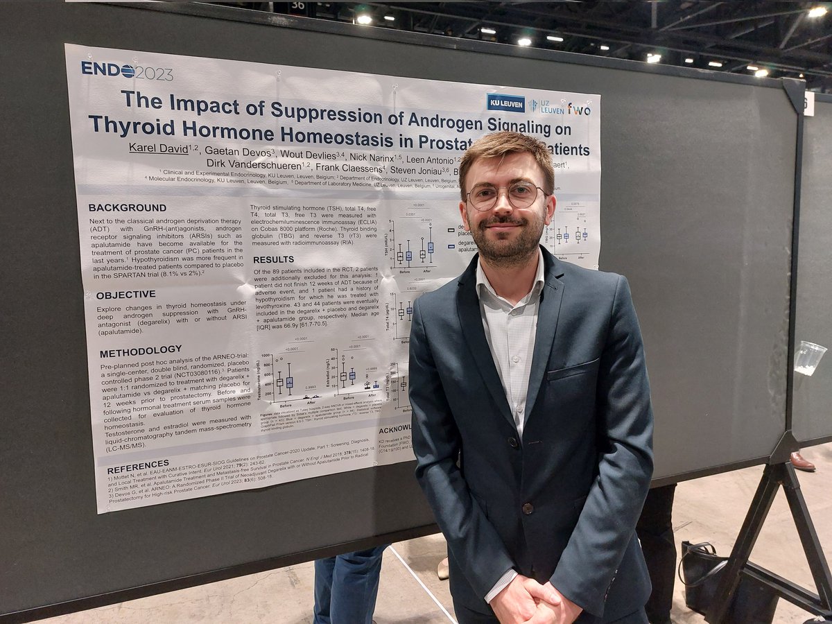 Congratulations @KarelDavid_ for your outstanding abstract award @TheEndoSociety #endo2023! Come by poster 475 to discuss the impact of #androgen signaling on #thyroid hormones in #prostatecancer. @KU_Leuven @UZLeuven @joniau