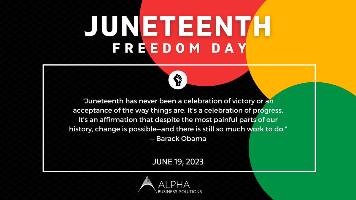 At ALPHA, we ARE diversity at work.

There is so much more work to be done and yet it is important to also celebrate how far we have come.

#ALPHA #Juneteenth #Juneteenthcelebration #Juneteenth2023 #FreedomDay #Diversity #Diversityatwork