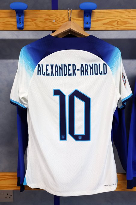 Trent Alexander-Arnold's number 10 shirt in the dressing room