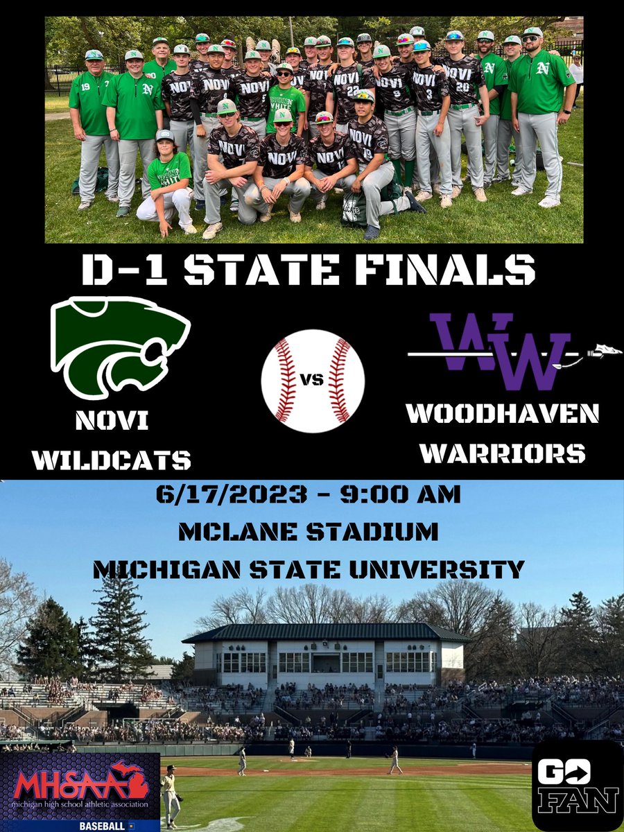 State Finals Information: 6/17 @ 9AM

🎟Tickets: gofan.co/app/events/995…
📺Streaming (subscription): nfhsnetwork.com/events/mhsaa-m…
🔉Audio (free): webca.st/232264
⚾GameChanger (use app): web.gc.com/teams/lHZ03uJQ…
🚗MSU Kobs Field @ McLane Stadium: maps.app.goo.gl/LLmSVL9urT6aTK…