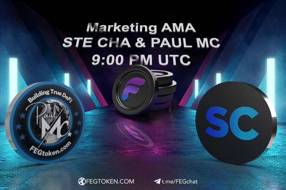 🚨 MARKETING AMA 🚨

All about #FEGtoken 
With Ste Cha &amp; Paul Mac 

🎧 Tune in 
TONIGHT at 9pm UTC 🕘

Link - t.me/FEGchat

💪🏽❤️🦍

THE #FEG MARKETING TEAM