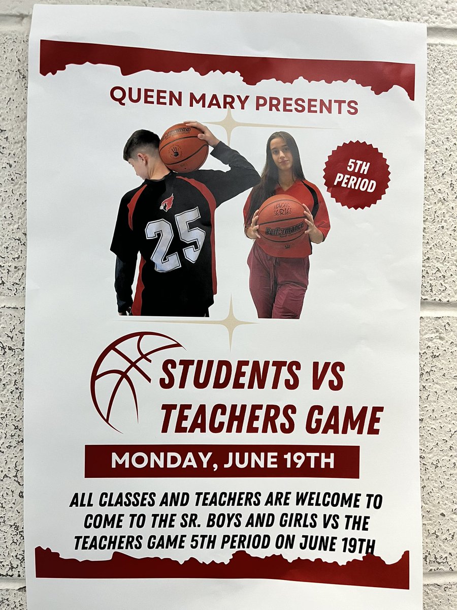 We can’t wait for the <a href="/QueenMaryHwdsb/">Queen Mary School HWDSB</a> staff vs. Student basketball game Mr. William’s is planning on Monday! Check out these awesome posters!