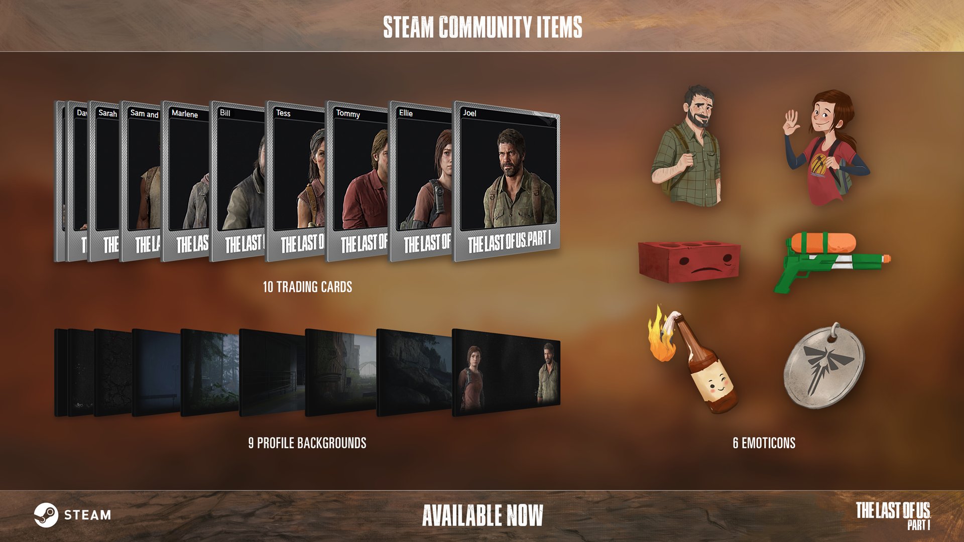 Naughty Dog on X: We've added Steam Community Items to The Last of Us Part  I on PC, including Trading Cards, badges, emoticons, and more! 🧱🔫🍾 And  in case you missed it