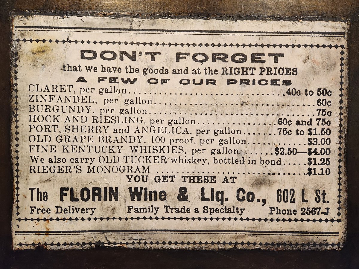 @anguswinchester This is an old ad from liquor shop in Sacramento, c.1903. Angelica for 75 cents a gallon. Also, @jriegerco Monogram Whiskey!