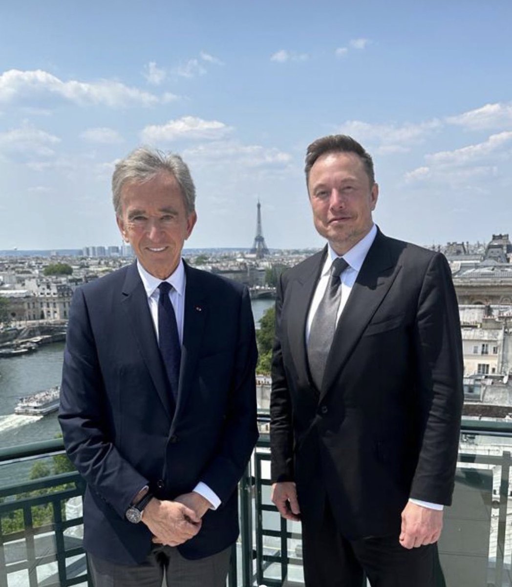 The two richest men in the world, Elon Musk and Bernard Arnault, met for lunch in Paris today. 

Their total wealth is $470 billion.