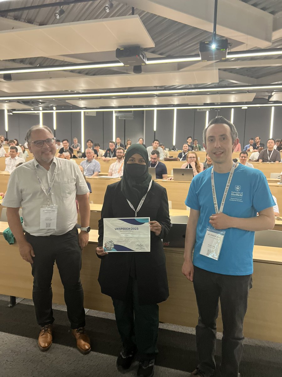 UK Speech 2023 (@ukspeech2023) on Twitter photo Congratulations to <a href="/Elaf_Islam/">Dr. Elaf Islam د. إيلاف إسلام</a> and her supervisor <a href="/thomashain/">Thomas Hain</a> who won the “Best Student Poster” award🥳🤩👏🏼Poster title: Simulation of Teacher-Learner Interaction in English Language Pronunciation Learning
#UKSpeech2023 Congratulations to <a href="/Elaf_Islam/">Dr. Elaf Islam د. إيلاف إسلام</a> and her supervisor <a href="/thomashain/">Thomas Hain</a> who won the “Best Student Poster” award🥳🤩👏🏼Poster title: Simulation of Teacher-Learner Interaction in English Language Pronunciation Learning
#UKSpeech2023