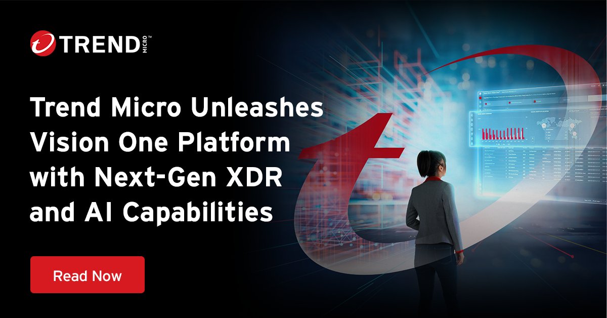 eshulze's tweet photo. The new @TrendMicro Vision One platform release marks a leap forward in enterprise #cybersecurity, encompassing robust attack surface risk management and next generation XDR - now amplified by powerful generative #AI technology.

Find out more here: https://t.co/ktHKZ5TZAv https://t.co/fZ4MazOUy8