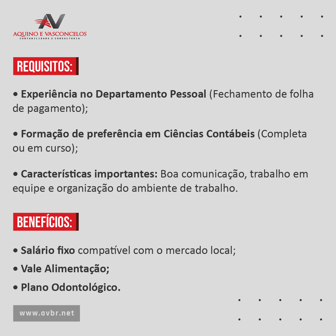 Avbr_pe's tweet photo. Oportunidade de emprego para o Departamento Pessoal. 

📌 Envio de currículos para: rh@avbr.net

#AVBR #AquinoeVasconcelos https://t.co/nRJ8CKJv0N